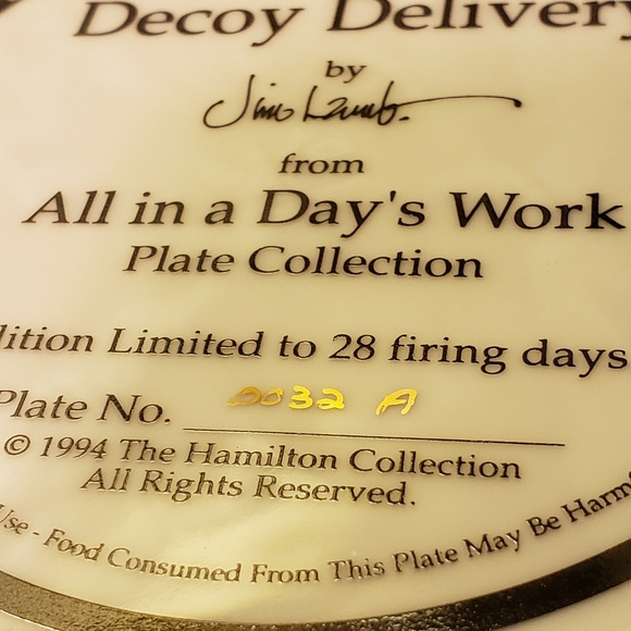 HP 😊 Vtg 94 Puppy Plate "All In A Days Work" Decoy - Picture 5 of 5